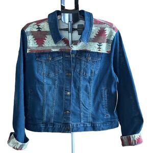 NEW Frye and Co. Womens Denim Jean Jacket Western Aztec Southwestern, Size XXL